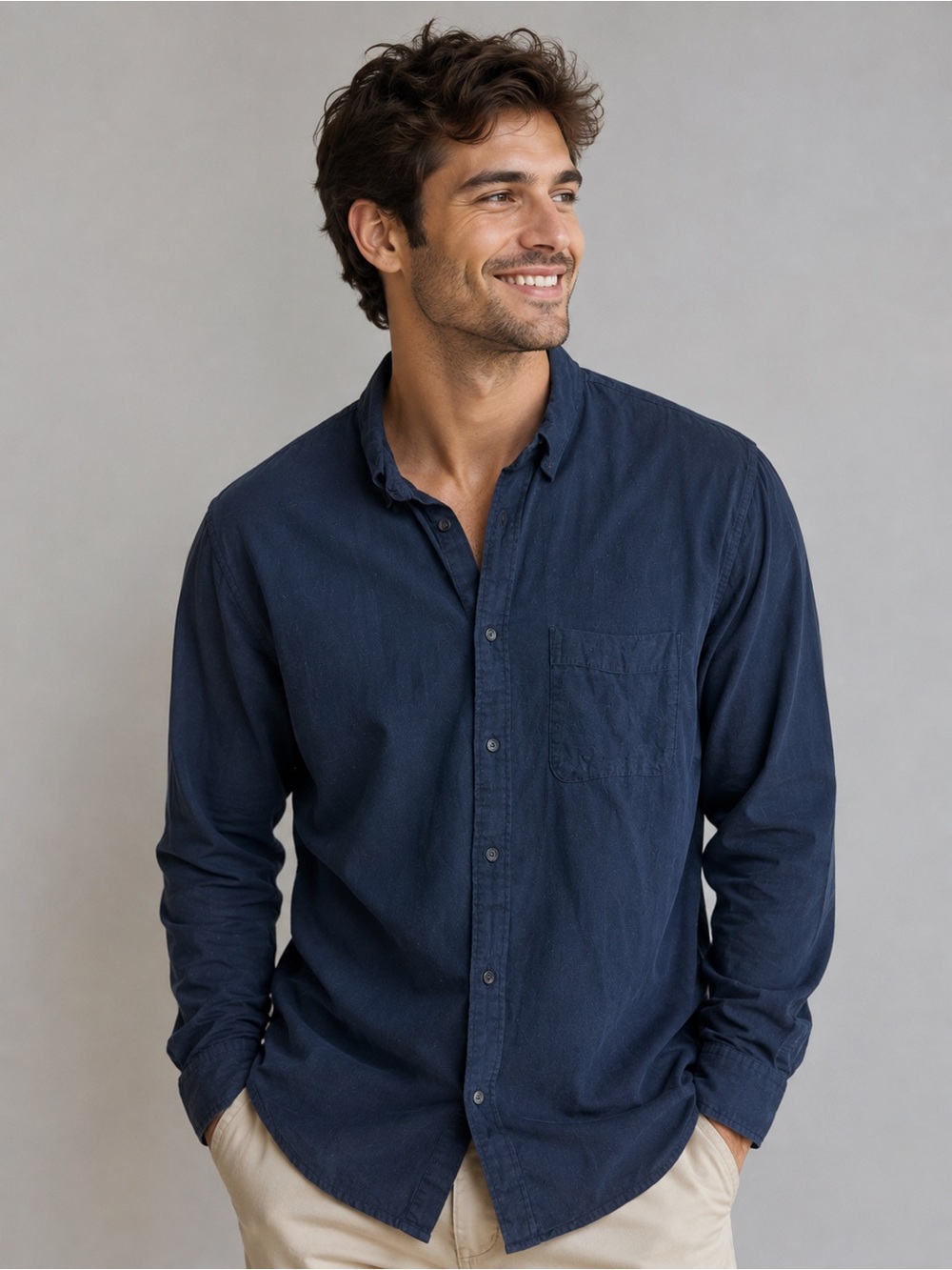 Uniqlo Men's Dark Navy Button-Down Shirt